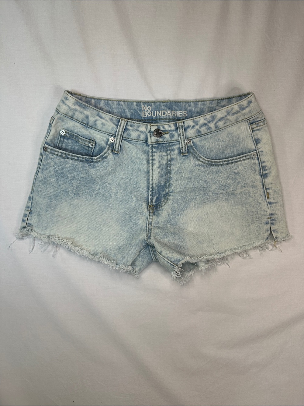 No Boundaries Acid Wash Denim Cutoff Shorts - Light Blue